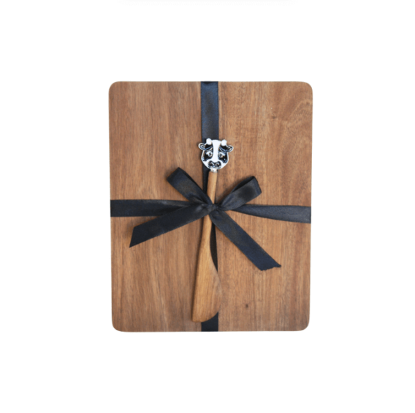 Acacia Cheeseboard w Cow Spreader (Due Aug)
